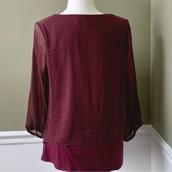 Apt. 9 Burgundy 3/4 Sleeve V-Neck Blouse - Picture 2 of 6